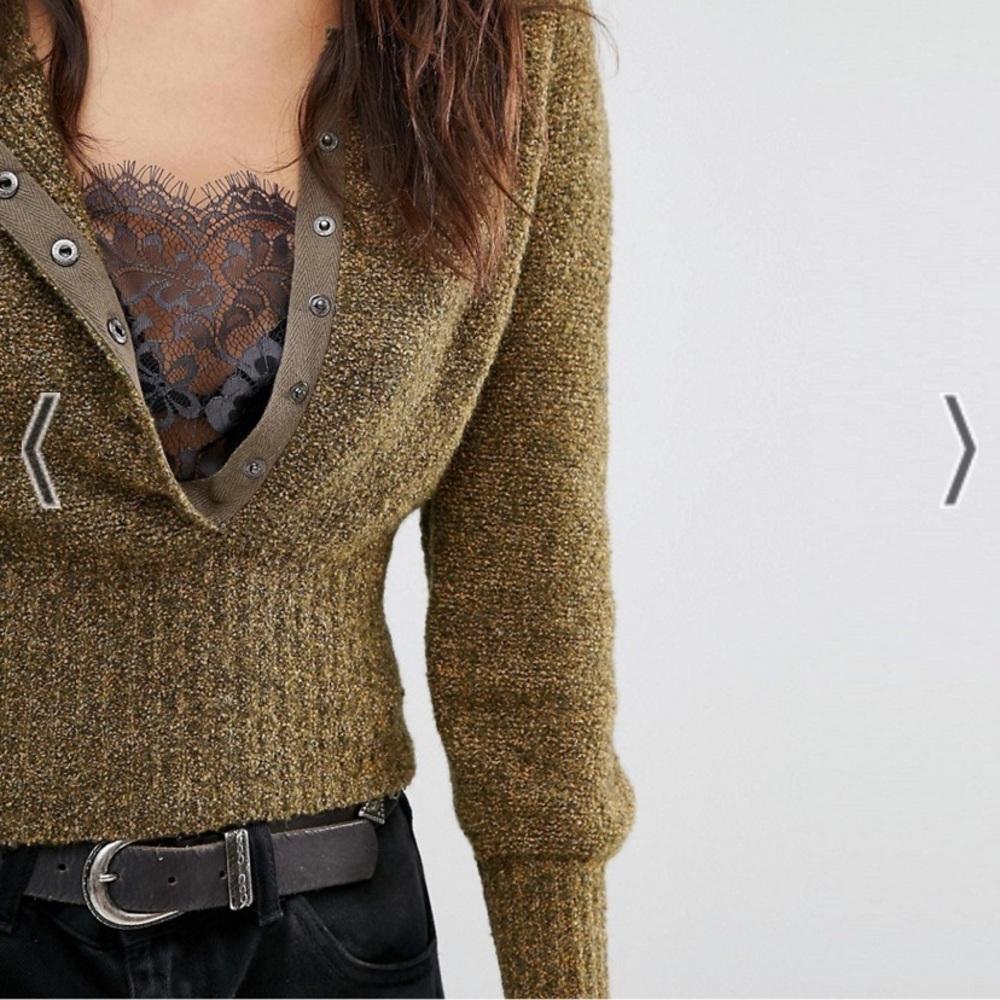Free People Sergeant Henley military green crop sweater with snap buttons